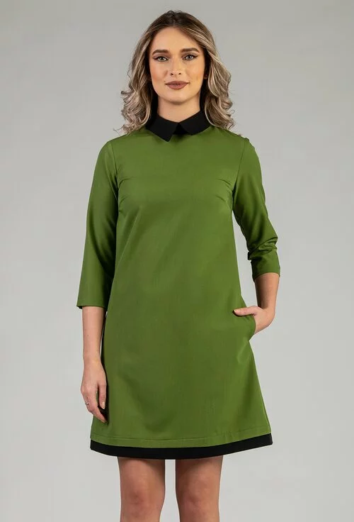 Rochie verde cu guleri si buzunare