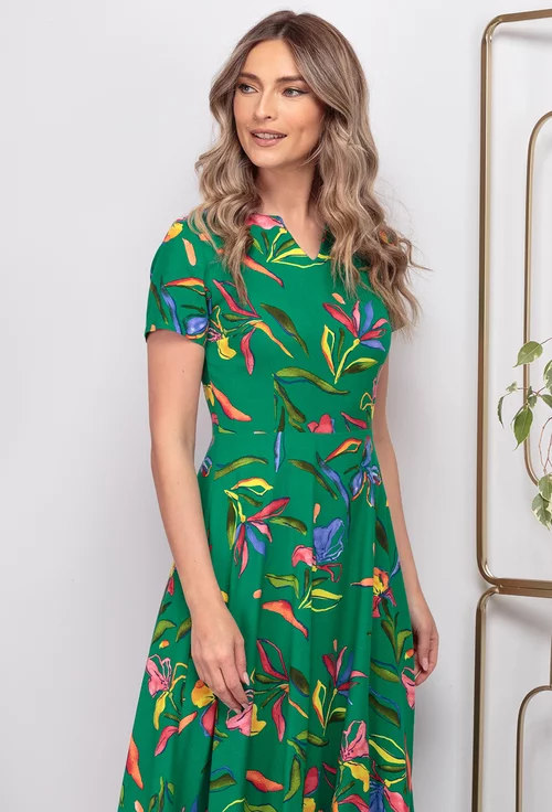 Rochie verde cu imprimeu colorat