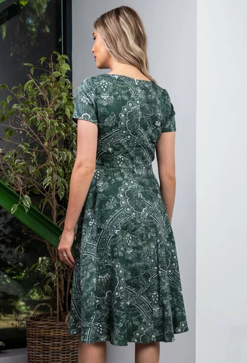Rochie verde cu imprimeu floral din bumbac organic