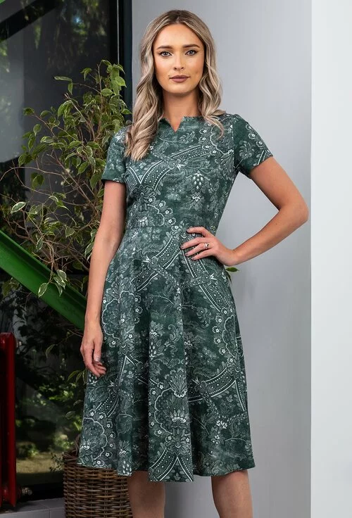 Rochie verde cu imprimeu floral din bumbac organic