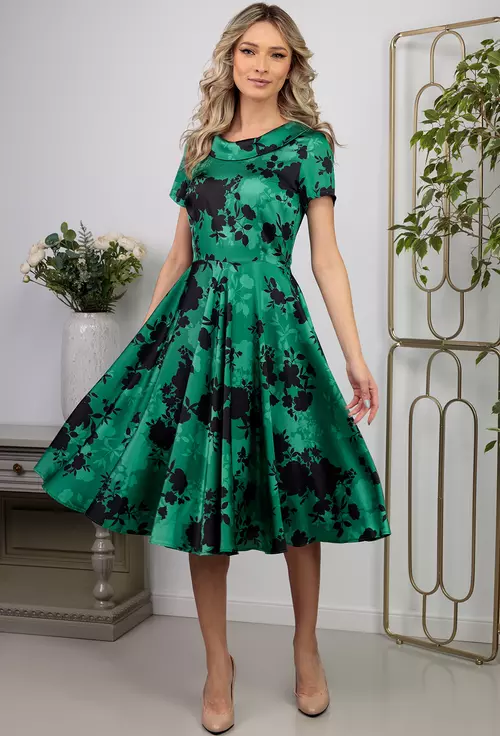 Rochie verde cu imprimeu negru
