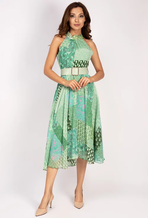 Rochie verde cu imprimeu si curea