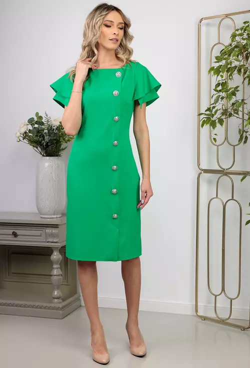 Rochie verde cu nasturi decorativi