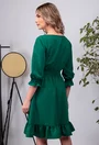 Rochie verde inchis cu elastic in talie si volane