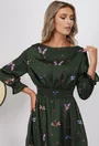 Rochie verde inchis cu imprimeu fluturi