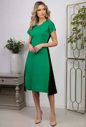 Rochie verde intens cu negru
