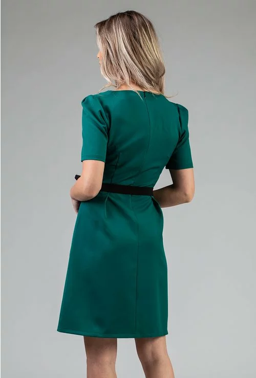 Rochie verde prevazuta cu nasturi si cordon
