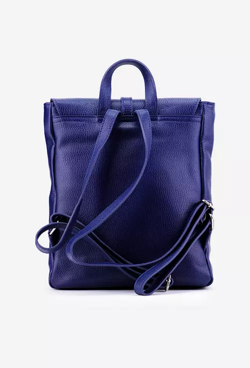 Rucsac albastru din piele texturata cu buzunar