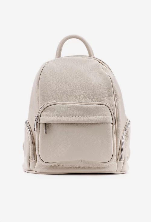 Rucsac dama bej deschis din piele cu buzunare