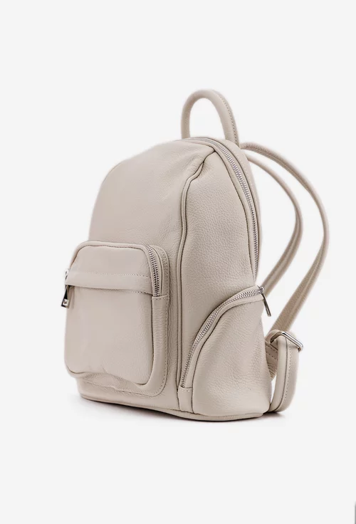 Rucsac dama bej deschis din piele cu buzunare