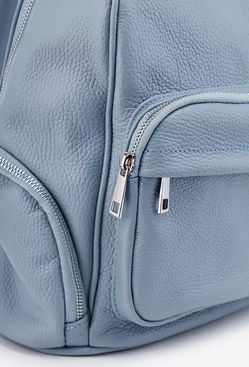 Rucsac dama bleu din piele cu buzunare