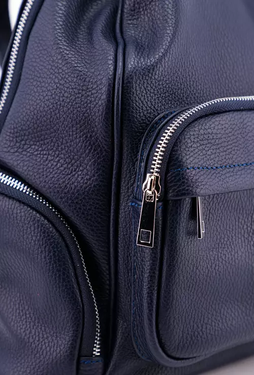 Rucsac dama bleumarin din piele cu buzunare