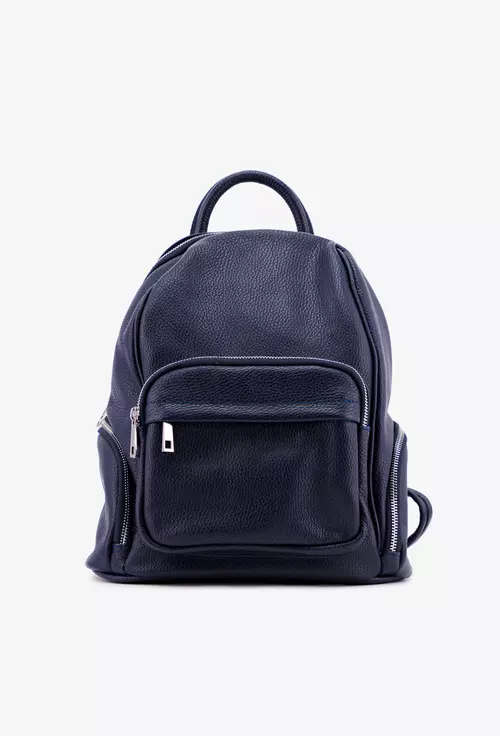 Rucsac dama bleumarin din piele cu buzunare