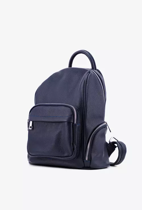 Rucsac dama bleumarin din piele cu buzunare