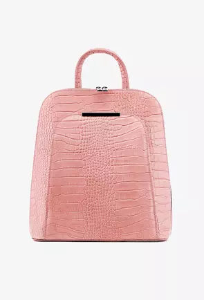 Rucsac dama elegant roz pudra din piele croco
