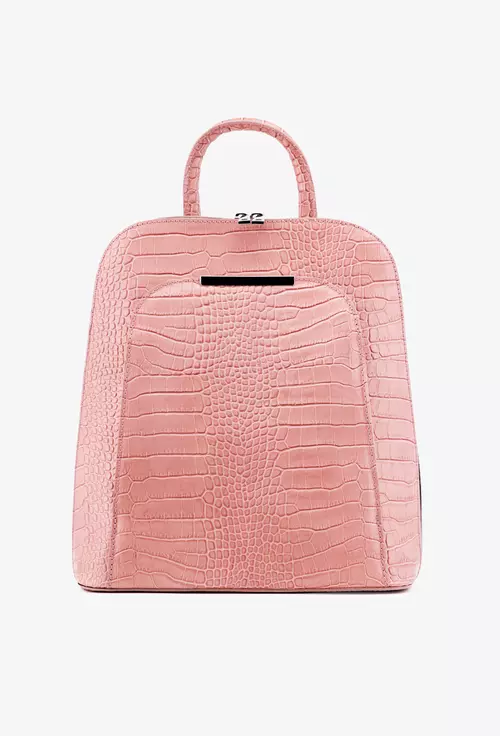 Rucsac dama elegant roz pudra din piele croco
