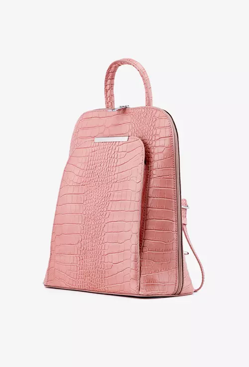 Rucsac dama elegant roz pudra din piele croco