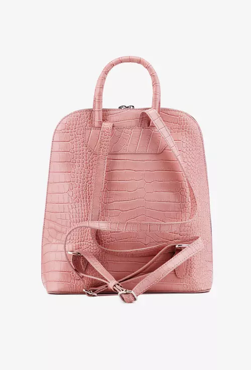 Rucsac dama elegant roz pudra din piele croco