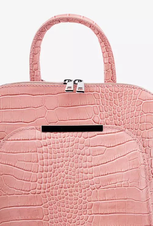 Rucsac dama elegant roz pudra din piele croco