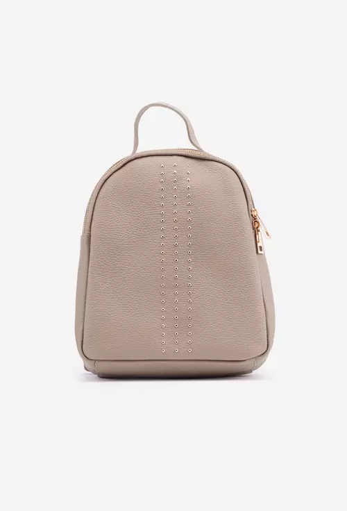 Rucsac dama taupe din piele naturala cu detalii aurii