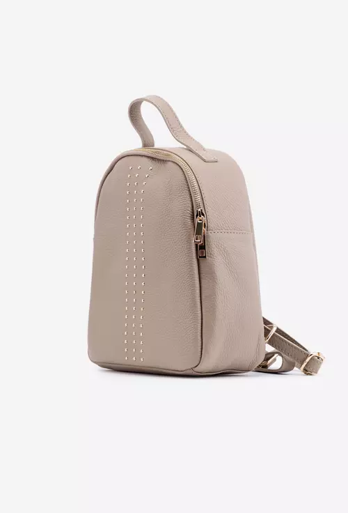 Rucsac dama taupe din piele naturala cu detalii aurii