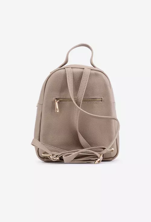 Rucsac dama taupe din piele naturala cu detalii aurii