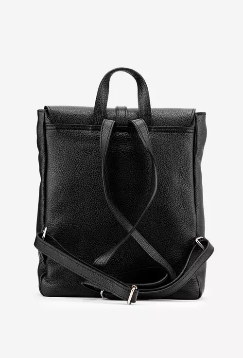 Rucsac negru din piele texturata cu buzunar