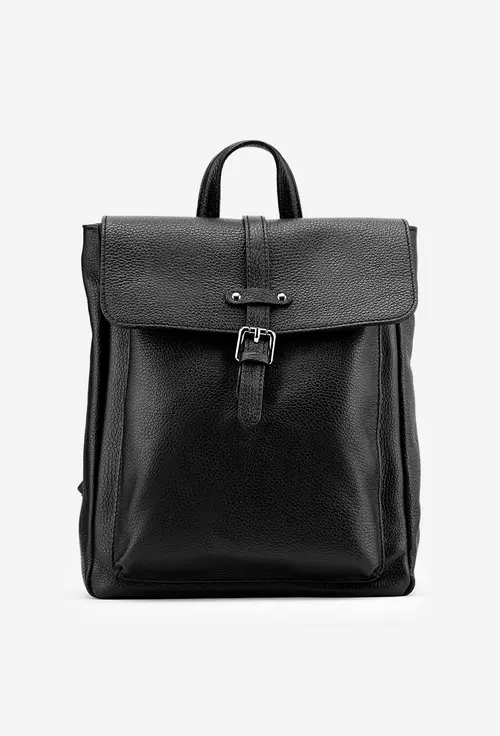 Rucsac negru din piele texturata cu buzunar