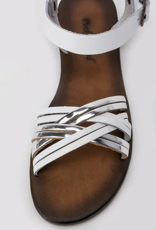 Sandale alb cu argintiu din piele naturala Lorette