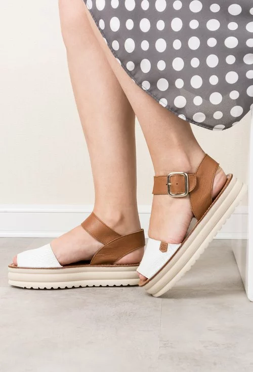 Sandale alb cu maro din piele naturala Eliza