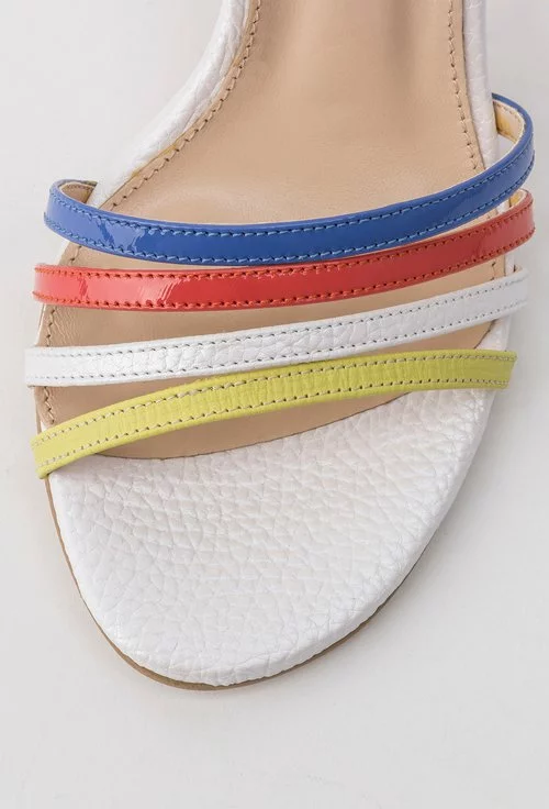 Sandale alb-sidefat din piele naturala cu barete colorate Vivi