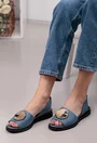 Sandale albastre din piele naturala cu detaliu brosa