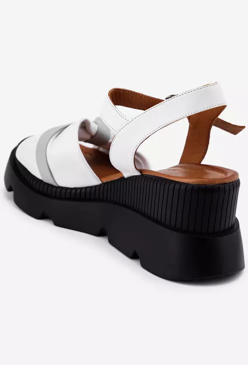 Sandale albe cu gri din piele cu platforma