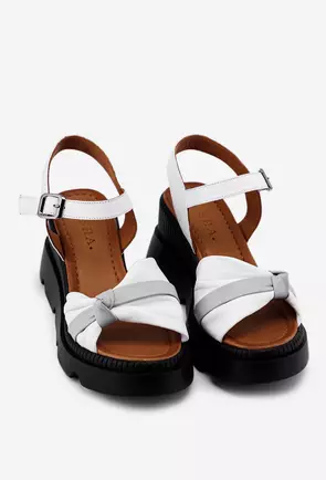 Sandale albe cu gri din piele cu platforma