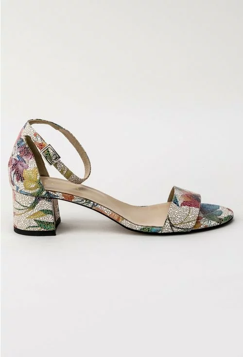 Sandale cu imprimeu floral multicolor din piele naturala Rebeka