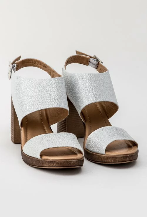Sandale albe cu inseratii sclipitoare din piele naturala Lopez