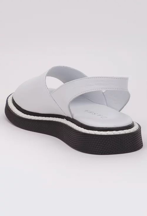 Sandale albe din piele cu detaliu tip impletitura