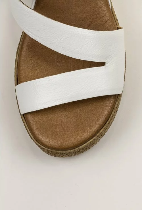 Sandale albe din piele naturala cu platforma