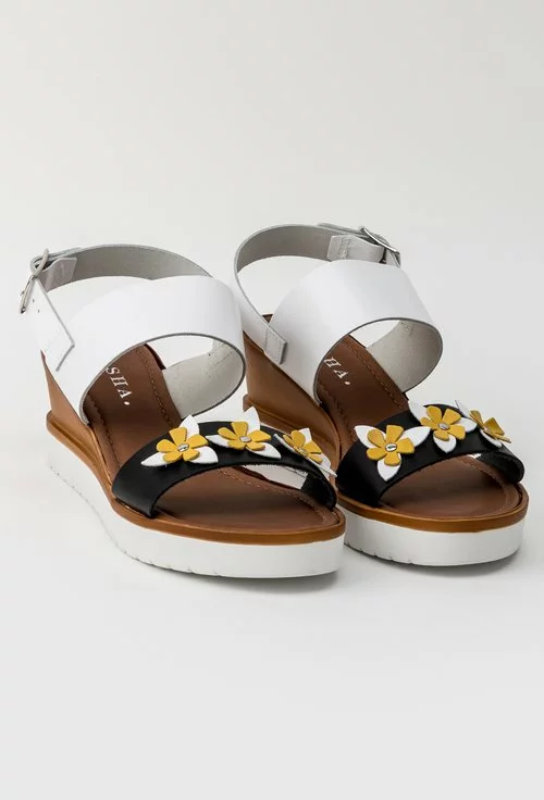 Sandale albe din piele naturala cu platforma Flower