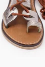 Sandale argintii din piele cu prindere snur