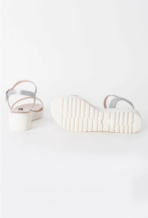 Sandale argintii din piele naturala texturata Odette