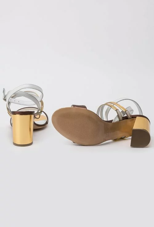 leftovers Permanent boiler Sandale aurii din piele naturala cu alb si aramiu metalizat Elys | Dasha.ro