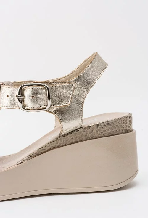 Sandale aurii din piele naturala cu imprimeu tip piele de reptila Lorelai