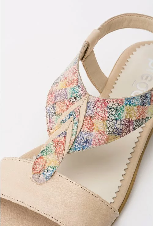 Sandale bej cu imprimeu multicolor din piele naturala Hope