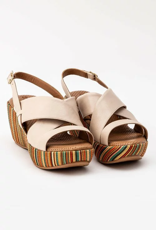 Sandale bej cu platforma colorata din piele naturala Zorna