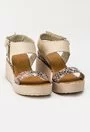 Sandale bej din piele naturala cu imprimeu geometric colorat Daria