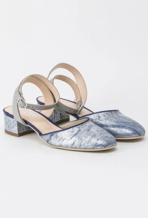 Sandale bleu cu argintiu din piele naturala Elisse