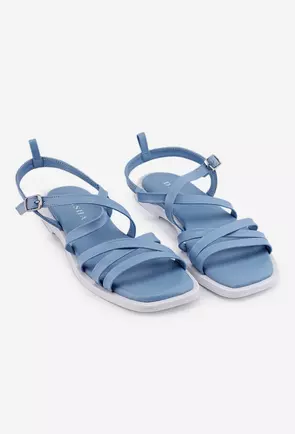 Sandale bleu din piele cu varf patrat