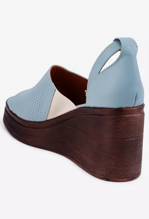 Sandale bleu din piele naturala cu platforma