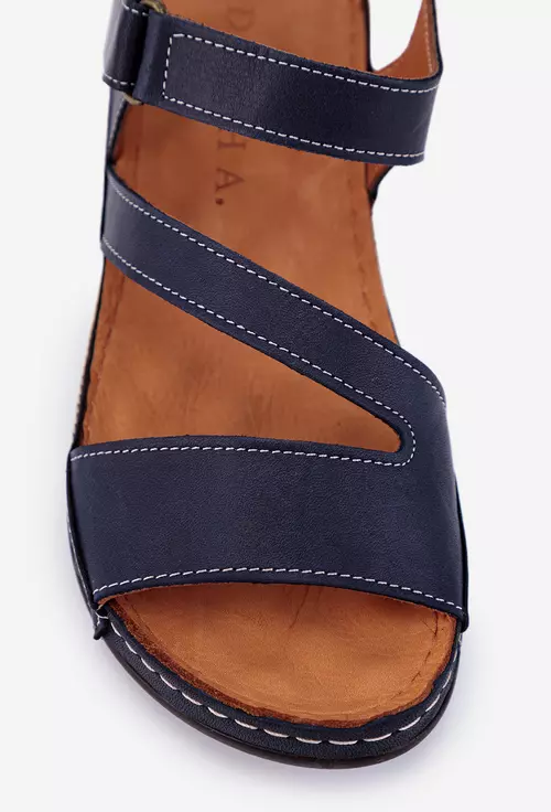 Sandale bleumarin din piele naturala cu inchidere velcro